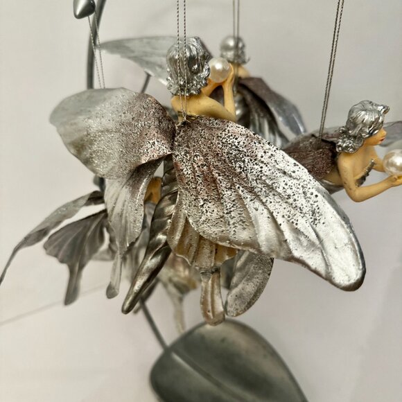 Silver Butterfly Fairies Pearl Set (5) Christmas Ornament Resin Holiday RARE - Picture 8 of 16